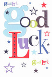 This good luck card is laid out like a cheerful Hampstead sky at dusk, with the words Good Luck dancing across a crisp white background in an array of playful fonts and colours. The first letters feel oversized and friendly in soft, pastel blue, while the rest of the phrase is picked out in deep reds, mossy greens, inky blacks, and rich violets, each character slightly different, as if hand-chosen by a designer with a painter's eye. Around the lettering, tiny stars scatter in every direction, some bold and navy like a clear night above Hampstead Heath, others faded indigo, lilac, and pale sky-blue, suggesting wishes drifting outward like confetti in the wind. The stars vary from pinprick specks to confident bursts, giving the flat surface a sense of depth and movement. Though the card is printed on smooth, quality cardstock, you can almost feel the subtle press of the ink beneath your fingertips, much like running your hand over a freshly written message. The uncluttered white space around the design lets each colour breathe, keeping the overall mood light, modern, and full of possibility. It's the sort of card a local florist might tuck beside a bright bouquet headed to a student off to exams at a nearby Hampstead school or someone starting a new job in the village, the design echoing quiet claps on the shoulder and warm, genuine encouragement. The image captures not just the phrase but the emotion behind it: optimism, support, and a sense that, like the stars above Parliament Hill, there's a whole sky of luck waiting to be claimed by the person who receives it.